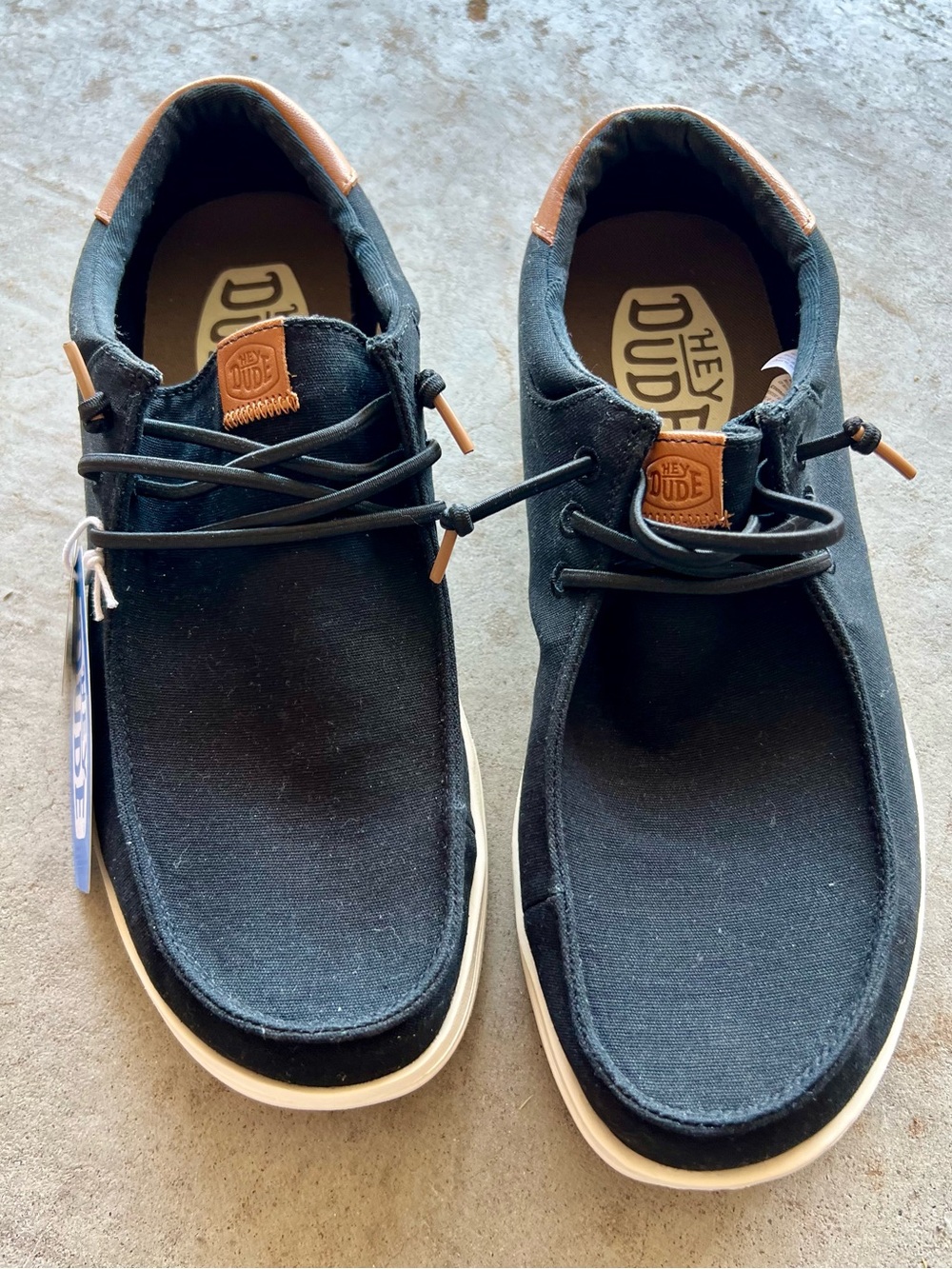 Hey Dude Men’s Black Canvas Wally Loafers with Tan Accents